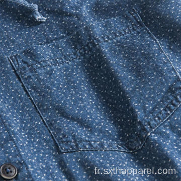 Veste chemise imprimée à pois bleu indigo à capuche